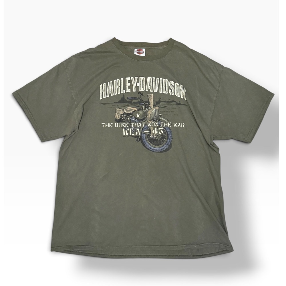 Harley Davidson Men's 2XL Graphic T-Shirt Olive Pearl Harbor Biker Moto